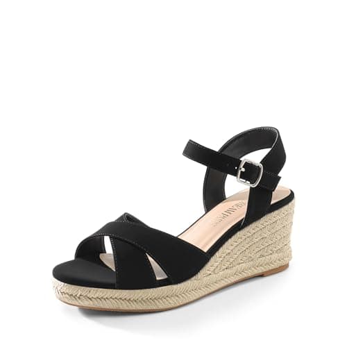 DREAM PAIRS Espadrille Dressy Wedge Sandals, Women's Platform Sandals Casual Summer, Comfortable High Heeled Wedges with Adjustable Buckle,Size 6,Black-Nubuck,SDPW2408W