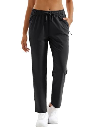 MAGCOMSEN Black Hiking Pants Women Quick Dry Sun Protection Elastic Waist Athletic Travel Pants Drawstring Workout, XS