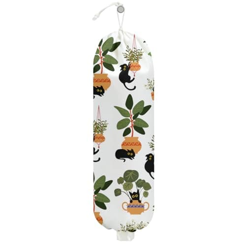Cute Cat Plastic Bag Holder, Floral Plastic Storage bag Holders for Grocery Bags, Washable Large Grocery Bags Storage Dispenser for Home Kitchen Pantry Decor, Cat Lover Gifts for Women Mom Grandma