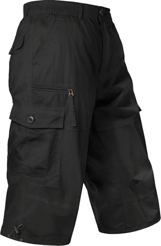 MAGCOMSEN Mens Cargo Shorts Long Capri Elastic Below The Knee 3/4 Cotton Casual Summer Long Shorts with Pockets Black 33