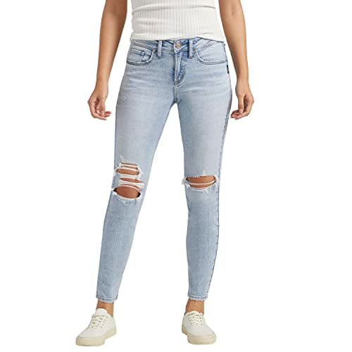 Silver Jeans Co. Women's Suki Mid Rise Curvy Fit Skinny Jeans, Light Wash SCV137, 25W x 29L