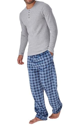 DOCKERS Men's Pajama Sets, Plaid PJ Pants for Men Lounge Set Long Sleeve Shirt Plaid Bottoms Heather Grey
