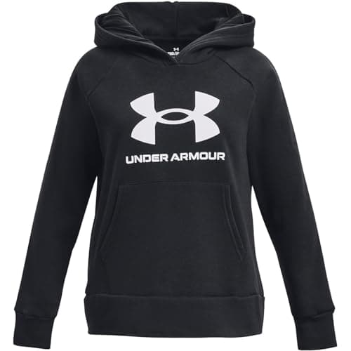 Under Armour Girls' Rival Fleece Big Logo Hoodie, (001) Black / / White, Small Plus