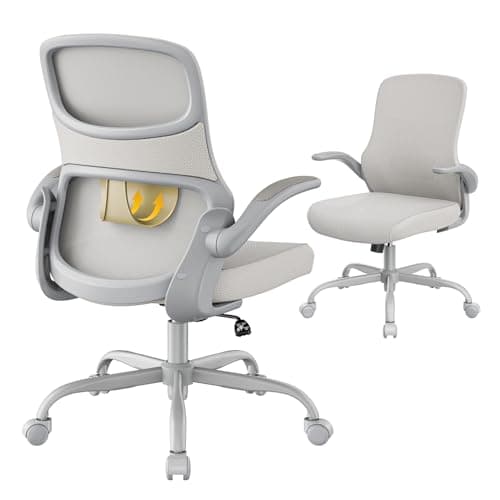 Deroavixe Office Chair, Mesh Ergonomic Desk Chairs, Comfy Computer Gaming Chair with Adjustable Height & Flip-up Armrest, Lumbar Support & Swivel Function for Home Office (Gray)
