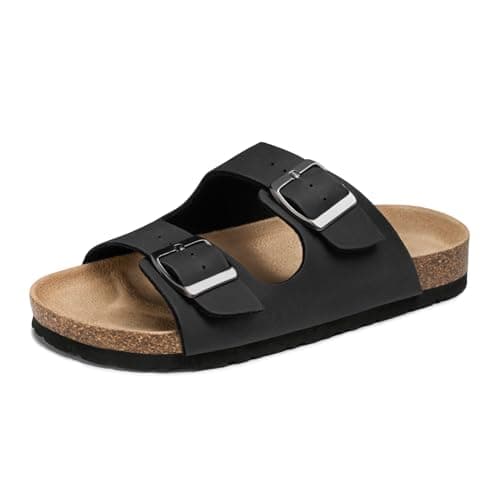 FITORY Boys Slide Sandals, Cork Slipper with Adjustable Straps for Toddler Black Size 10