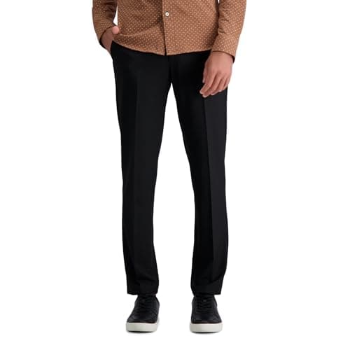 Haggar J.M Mens J.m Stretch Superflex Waist Slim Fit Flat Front Dress Casual Pants, Black, 34W x 32L US