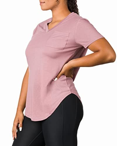 Epic MMA Gear Plus Size Womens V Neck Collar T Shirt | Summer Top With Chest Pocket (Large, Mauve)