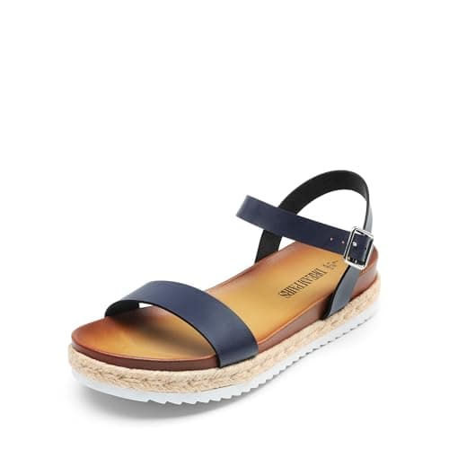 DREAM PAIRS Women’s Open Toe Ankle Strap Espadrille Casual Flatform Platform Wedge Sandals,Size 5,Navy-Pu,SUNNA