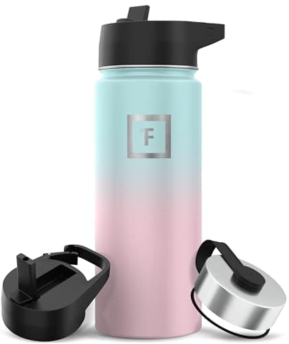 IRON °FLASK Camping & Hiking Hydration Flask with Straw, Wide Mouth Insulated Stainless Steel Sports Water Bottle - 18 oz Bubble Gum