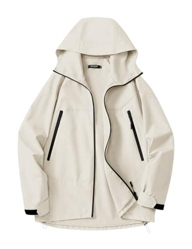 Avoogue ladies Waterproof Rain Jackets with Hood Plus Size Rain Coat Lightweight Hiking Jacket Beige XL