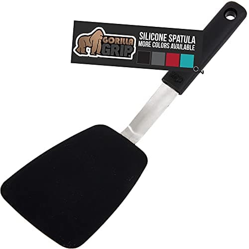 GORILLA GRIP BPA-Free Silicone Spatula for Non Stick Frying Pan, Heat Resistant Flexible Head, Patented Soft Comfortable Handle, Non-Scratch Kitchen Turner, Flip Burgers, Pancakes, 11.6 in, Black