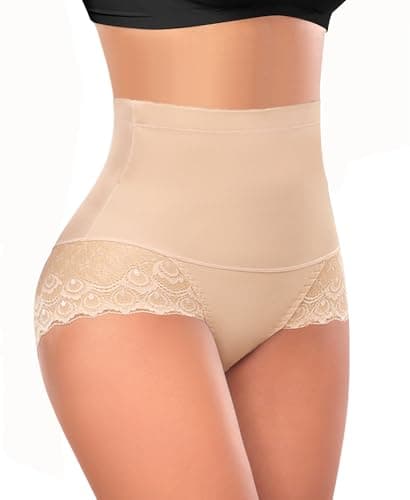 Womens Shapewear Tummy Control Underwear High Waist Shaper Panites Girdle Slimming Briefs(01# B Mid Rise Beige(lace),X-Large)