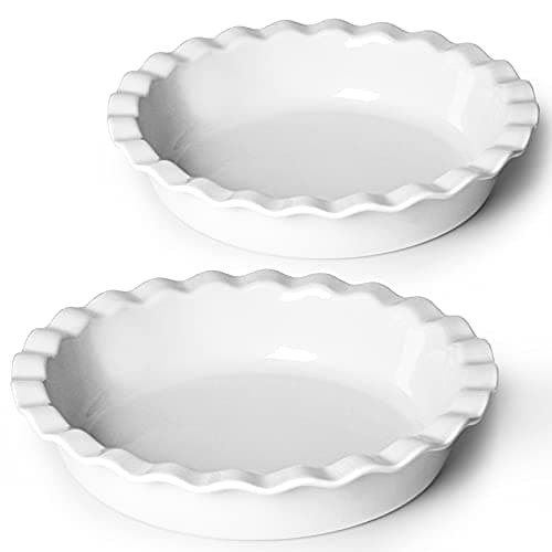 ONTUBE Ceramic 10.5 Inch Deep Pie Pans 50oz (White, 10.5" x 2 Pieces)