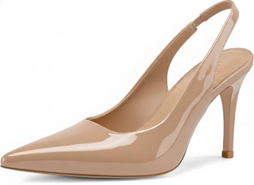 Nude Slingback Heels for Women Pointed Toe Stiletto Heels Closed Toe Pumps Slip on High Heels 2.95 inch Dress Pumps 8.5