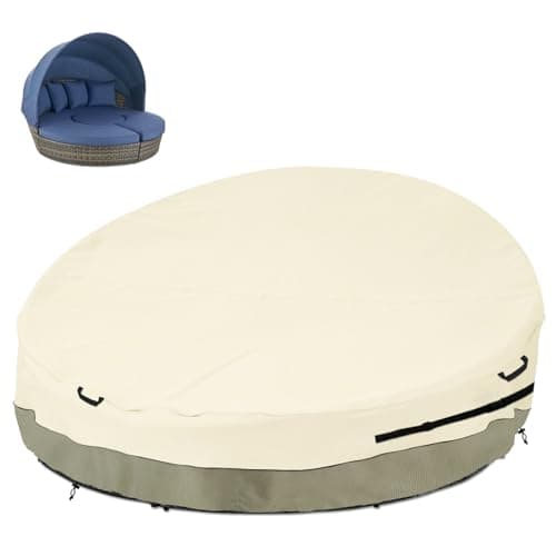 Bitubi 88 Inch Heavy Duty Waterproof Outdoor Daybed Cover - 600D Tough Canvas Anti-UV Patio Canopy Daybed Sofa Cover 88" Dia x 35"/16" H, Beige