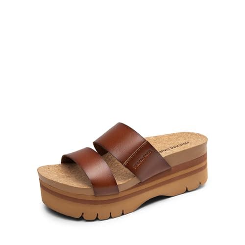 DREAM PAIRS Women's Platform Slides Sandals Comfortable Arch Support Two Strap Slip On Fashion Beach Wedge Sandals,Size 7.5,Brown,DWUMSS2533