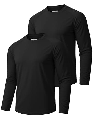 MAGCOMSEN 2 Pack Men's Long Sleeve Shirts Sun Protection UPF 50+ UV SPF Dry Fit T-Shirt for Swim Athletic Black L