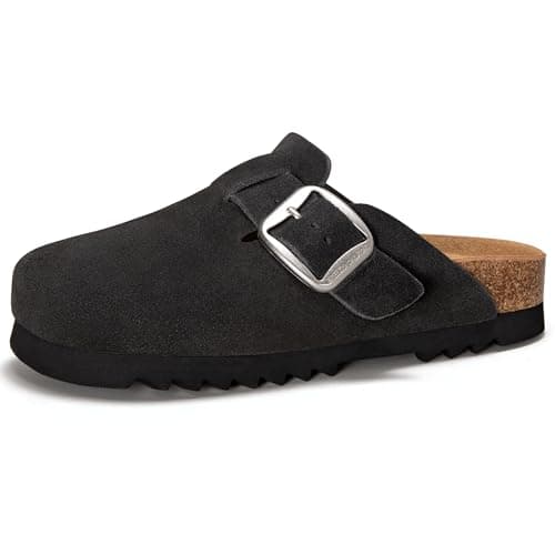 Brelzo Calvior Suede Clogs for Women Leather Mules Slip-on Sandals Men's Potato Shoes with Arch Support Dark Grey