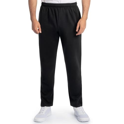 Fruit of the Loom Men's Eversoft Fleece Open Bottom Sweatpants with Pockets, Relaxed Fit, Moisture Wicking, Breathable, Black, Large