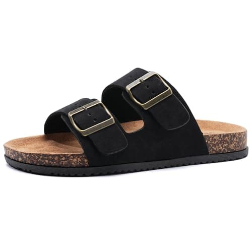 GETOEU Arch Support Footbed Sandals for Women & Men, Adjustable Double Buckle Comfort Sandals, Cork-Style Cushioned Sole, Casual Walking Slides for Everyday Wear,Black