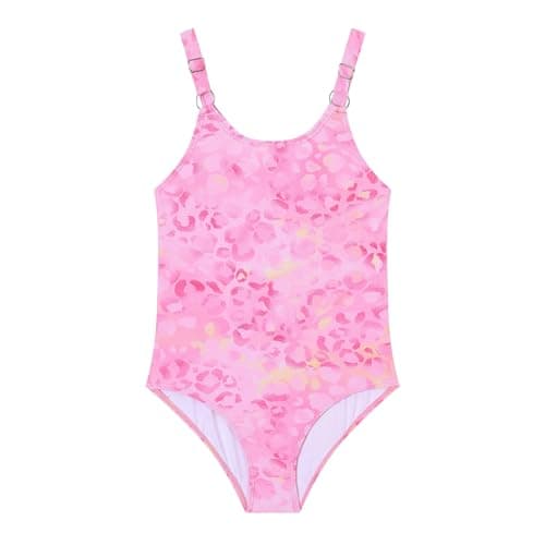 Ewbob Girls One Piece Swimsuit Quick Dry Swimwear Adjustable Straps Beach Bathing Suit for 5-14 Years(C13-003)-Pink-9-10Y