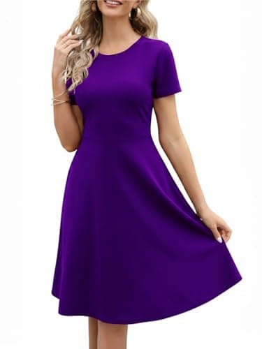 50s Vintage Dress for Women's Petite Summer Casual Office Professional Elegant Work A-Line Knee Length Dresses with Pockets 262 Purple M
