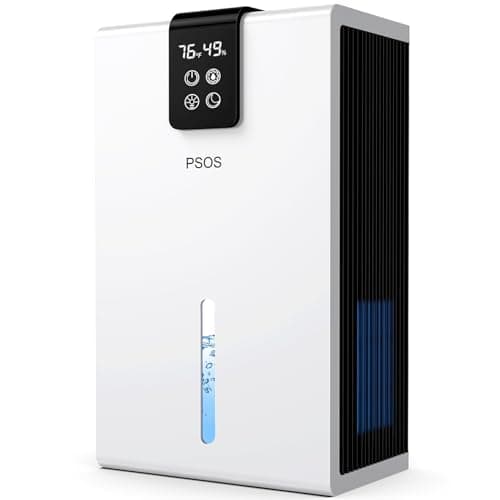 PSOS Dehumidifier, Dehumidifiers for Home, 98 OZ Water Tank, (1000 sq.ft) Quiet Dehumidifier for Basement Bathroom Bedroom with Humidity Display, Auto Shut Off, Relaxing 7 Color Ambient Light(White)