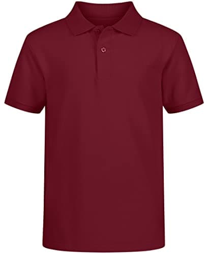Izod Boys School Uniform Short Sleeve Shirt, Button Closure, Comfortable & Soft Pique Fabric Polo, Burgundy, 10-12 US