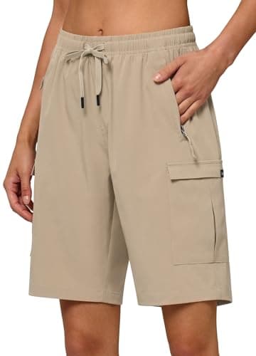 Willit Women's 9'' Hiking Cargo Athletic Shorts with Zipper Pockets Quick Dry for Camping, Golf, Travel Water Resistant Khaki 3XL