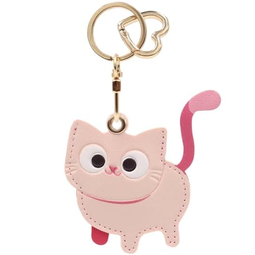 MC Fashion Cat AirTag Holder, PU Leather Keychain Tracker Case (Pink)