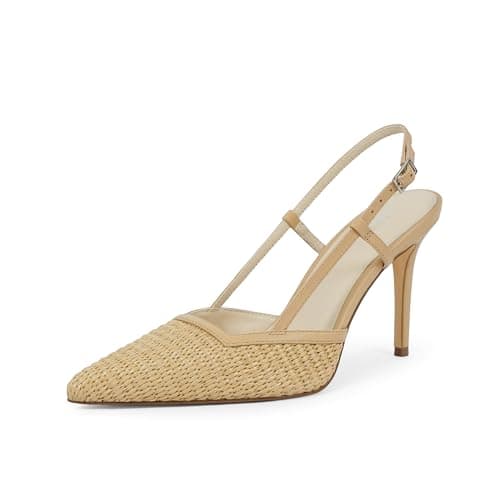 QIY Closed Toe Slingback Heels for Women High Heels Shoes, Beige, 6