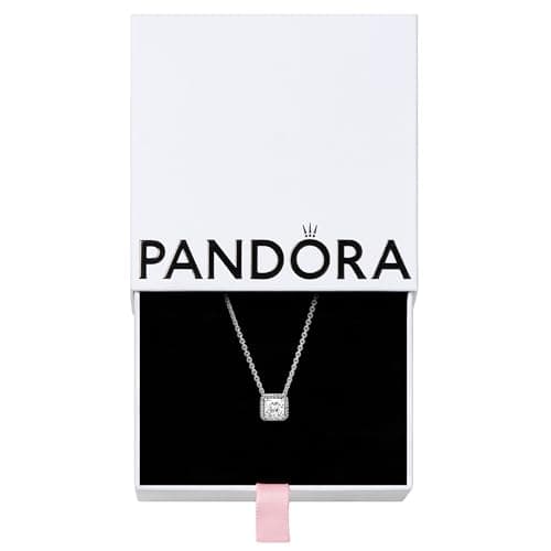PANDORA Square Sparkle Halo Necklace - Gift for Her - Sterling Silver with Cubic Zirconia - With Gift Box - 17.7"