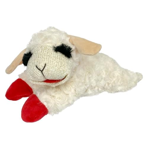Multipet Lamb Chop Dog Plush Toy - Squeaky Toy for Small & Medium Dogs - Extra Soft Plush - Stuffed Animal for Cuddling & Playing (10", Cream, 5 Squeakers)