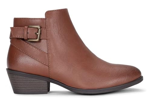 Vepose Women's Short Ankle Boots, Low Heel Western Casual Booties, 911 - Mocha Brown, Size 6 US - with Buckle Side Zipper (CJY911 Mocha Brown 06)