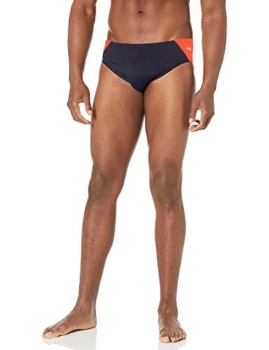 TYR Men's Hexa Blade Splice Racer Swimsuit, Navy/Orange, 34