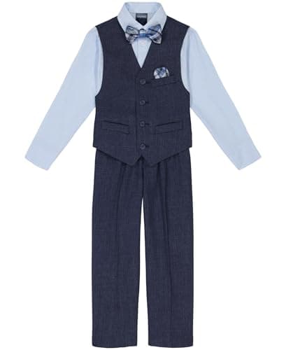 Nautica 4-Piece Formal Suit Set, Vest, Pants, Collared Dress Shirt, and Tie, Tanzanite Blue, 12