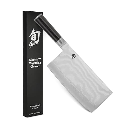 Shun Classic 7" Vegetable Cleaver, Handcrafted Japanese Knife, VG-MAX Core with Damascus Stainless Steel Cladding, Pakkawood Handle, Chinese Cleaver for Processing Large Vegetables