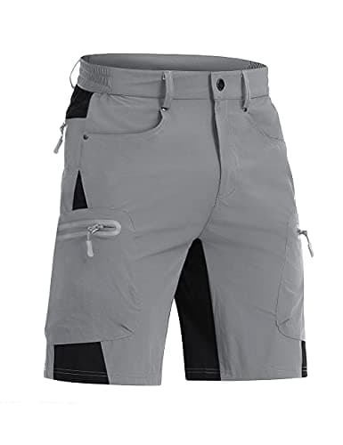 CRYSULLY Mens Cargo Shorts 9" Quick Dry Lightweight Summer Shorts for Men Work Golf Outdoor Light Grey L