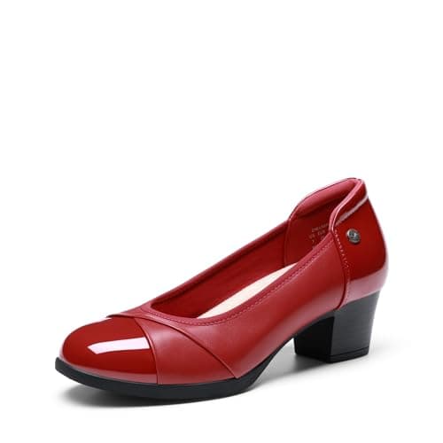 DREAM PAIRS Women's Pumps Low Chunky Block Closed Toe Shoes Work Comfortable Heels Round Toe Dress,Size 6.5,Red,DWUMPU2507
