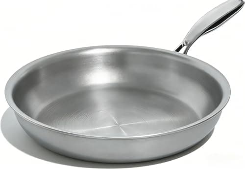 Umite Chef 12 inch 5 Ply Stainless Steel Frying Pan Non-Toxic PFOA&PTFE Free Skillets, Professional Cookware- Oven Safe & Induction Compatible, Fast & Even Heat, Heavy Duty, Cool Grip Handles
