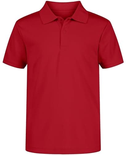 Nautica Boys' School Uniform Short Sleeve Polo Shirt, Button Closure, Moisture Wicking Performance Material, Red, 8