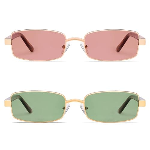 VANLINKER Retro Rectangle Polarized Sunglasses for Women Men Small 90s Vintage Trendy Slim Narrow Rectangular Frame Metal Sun Glass VL9684