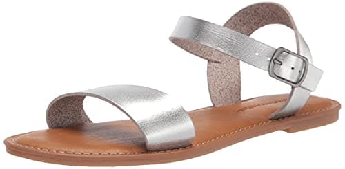 Amazon Essentials Women's Two Strap Buckle Sandal, Silver, 8 Wide