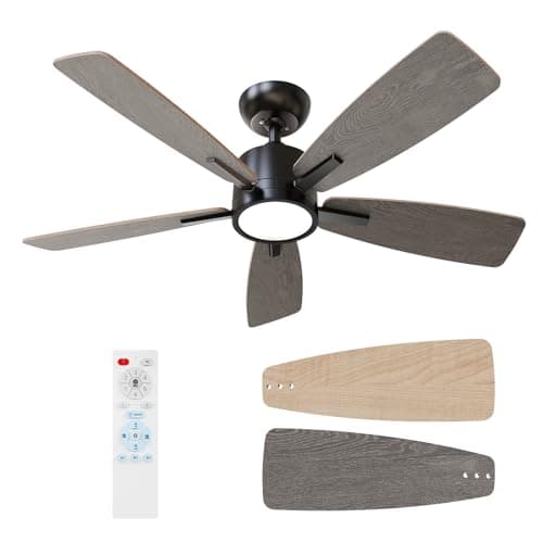 TALOYA 42 Inch Ceiling Fans with Lights Led Remote Control Low Profile Flush Mount for Bedroom Home Outdoor Patio Living Room,3 Color Temperatures,Dimmable,DC Motor,Reversible,5 Blades,Black Walnut