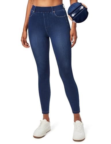 IUGA Stretchy Jeans for Women High Waist Pull on Jeggings Tummy Control Skinny Sweatpant Jean Leggings with Pockets Trendy(Hand-Distressed Dark Blue, X-Large)