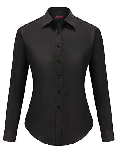 Dioufond Womens Wrinkle Free Shirts Button Down Ladies Iron Free Shirts Black No Wrinkle 2XL