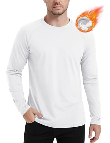 MAGCOMSEN White Long Sleeve Shirt Men Thermal Base Layer Shirts Fleece Lined Shirts Workout Gym Shirts White M