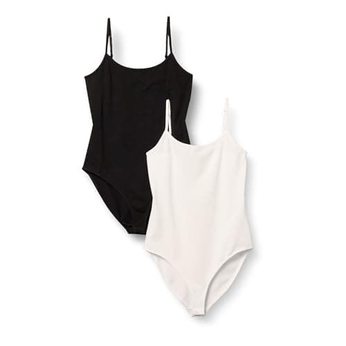 Amazon Essentials Women's Slim-Fit Cami Bodysuit, Pack of 2, Black/White, X-Small
