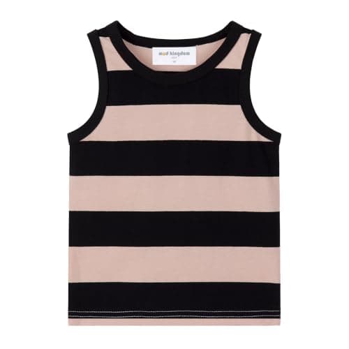 Mud Kingdom Tank Tops for Toddler Boys Stripe Short Sleeve Crew Neck Cotton Summer Black and Pink 3T