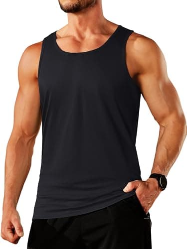 TACVASEN Mens Black Tank Top Cotton Shirts Gym Workout Muscle Tshirt Casual Summer Sleeveless Undershirts for Men L